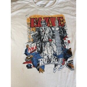 Eazy-E Ruthless Records Cartoon Tee Mens L White Distressed Graphic Shirt Flaw